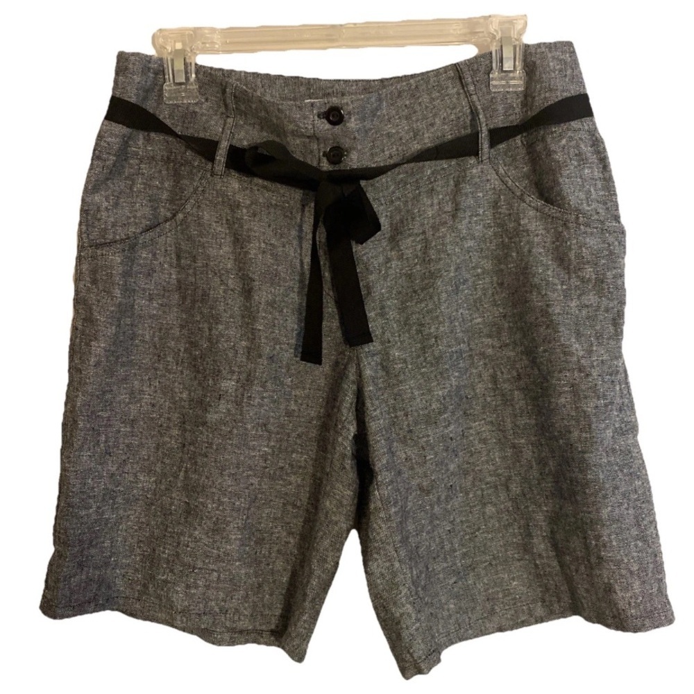 White House Black Market Flat Front Bermuda Linen Blend Shorts Sz 8 Ribbon Belt